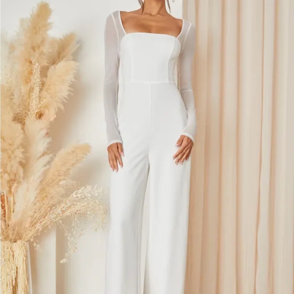 NWT✨Lulus’s Lovingly Yours White Mesh Long Sleeve Jumpsuit